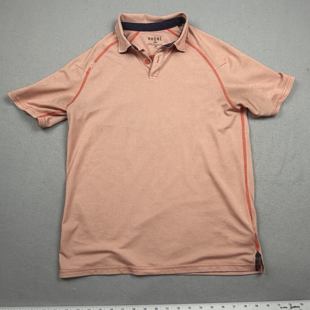 Rhone Polo Shirt Mens Orange Delta Pique Lightweight Performance Golf Sz S